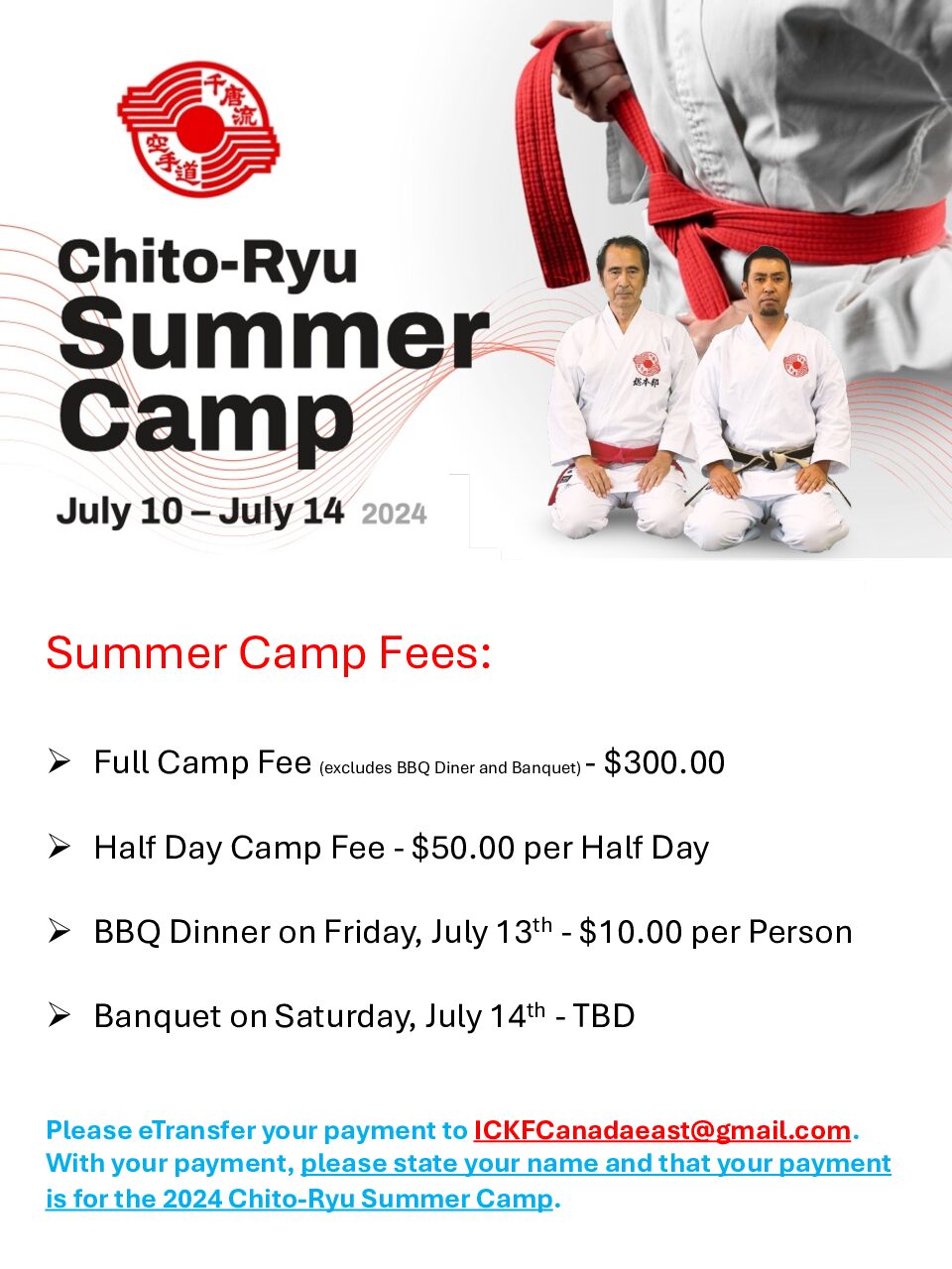 Chito-Ryu Summer Camp 2024 Fees